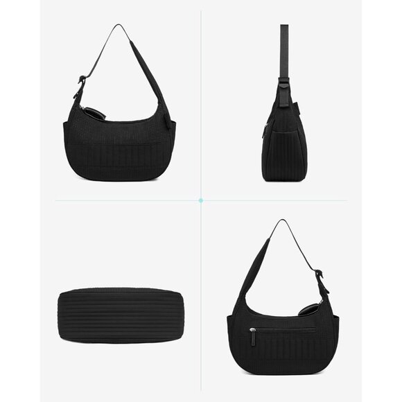 Crescent Women's Light Quilted Puffy Black Shoulder Bag for Travel - Picture 6 of 8